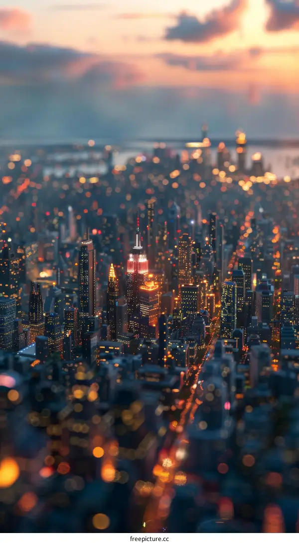 New York City Skyline at Dusk with Bokeh
