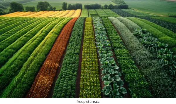 Multicolor farmland with various crops