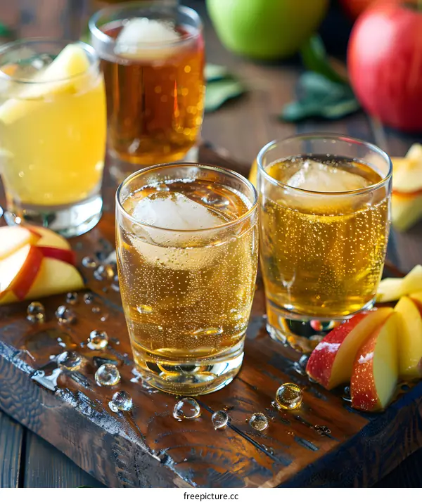 Refreshing Apple Cider Drink with Ice and Apple Slices