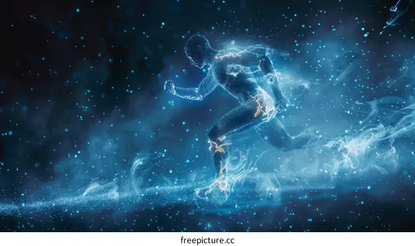 Blue electric man running