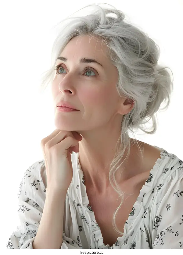 portrait of a beautiful caucasian woman with gray hair