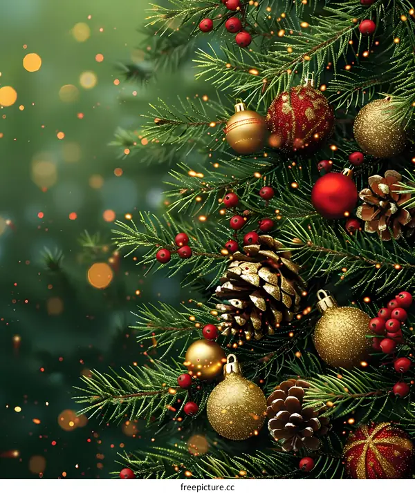 Christmas tree with red and gold ornaments