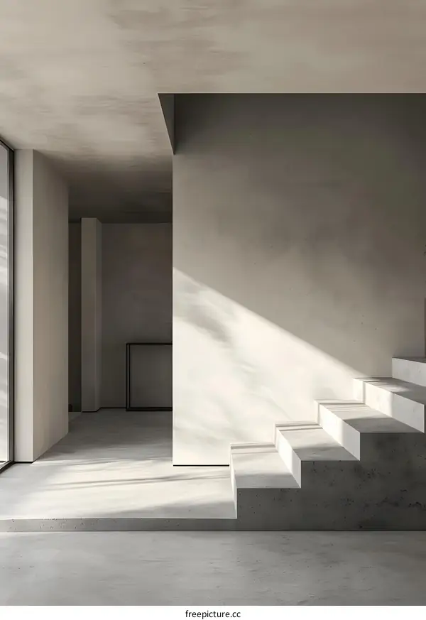 Minimalist Concrete Staircase In Modern House Interior