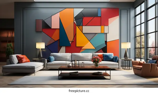 Bright and Colorful Geometric Shapes in Living Room