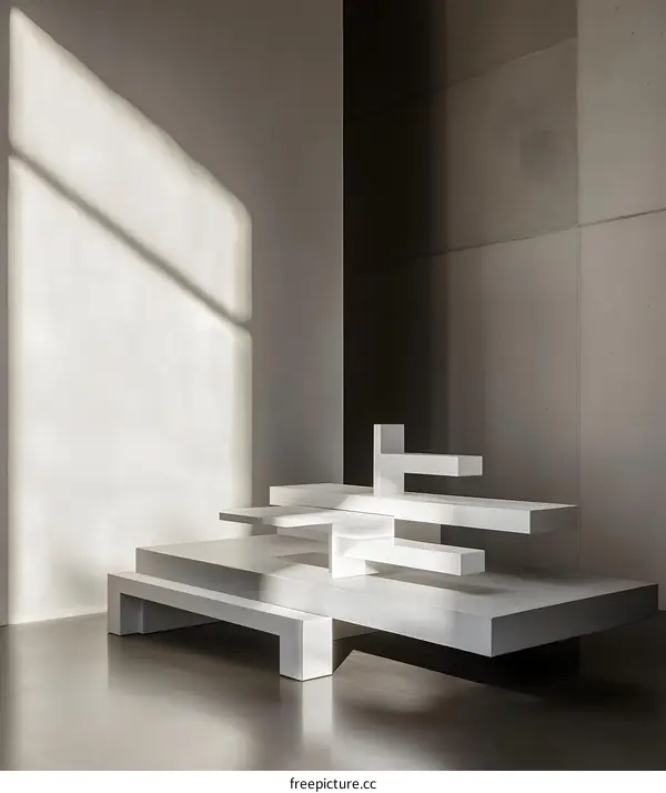 Minimalist Concrete Sculpture in White