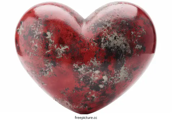 A 3D rendering of a red heart with a rough surface