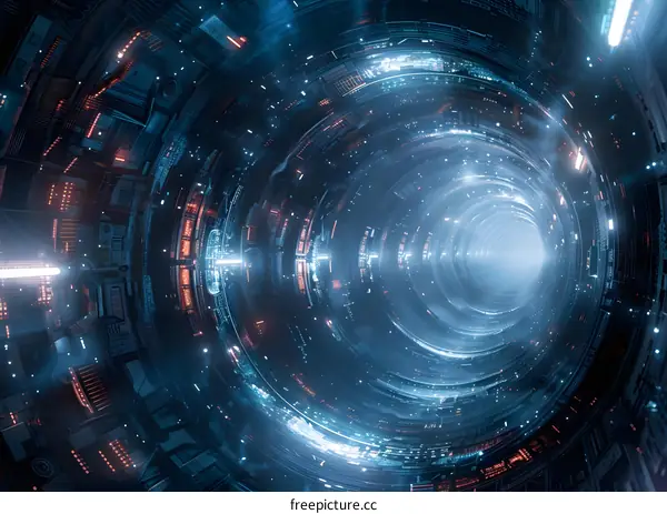 Blue and orange technology tunnel