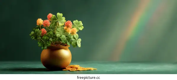 Lucky Clover Pot of Gold Illustration