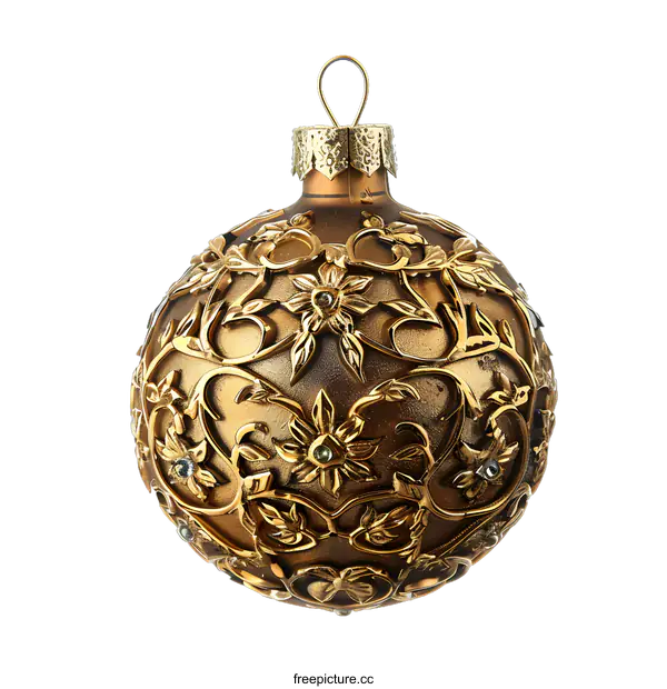[Transparent Background PNG]Gold Christmas Ornament With Intricate Design