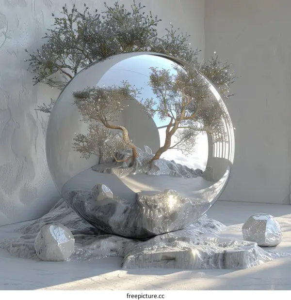 Abstract Reflective Sphere with Miniature Landscape