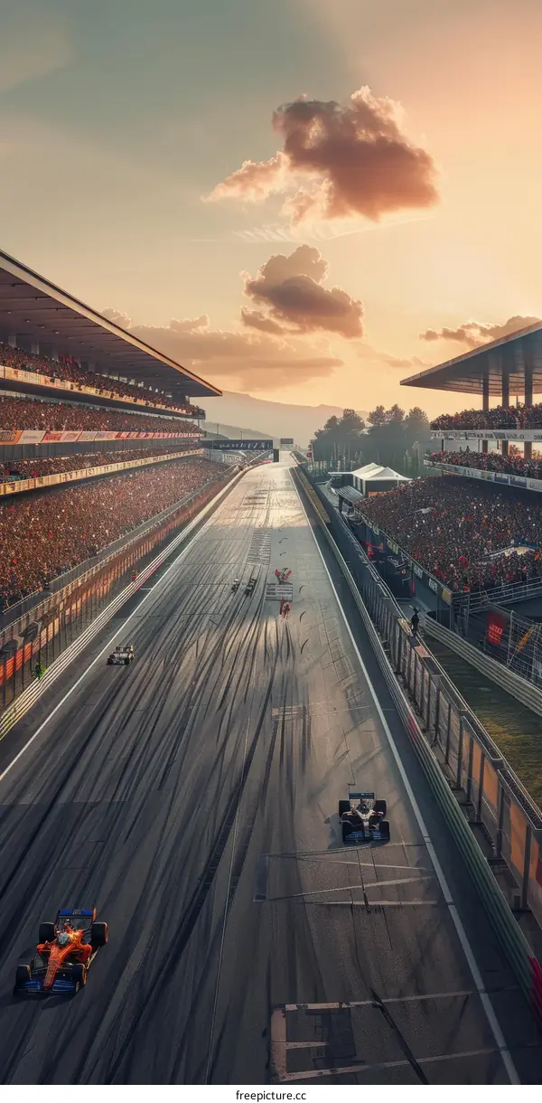 Formula One cars racing on a track