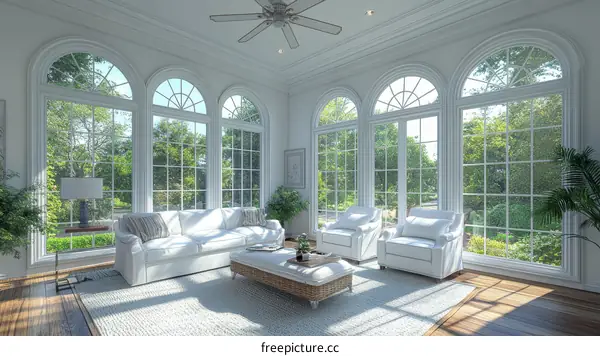 Elegant Sunroom with Large Arch Windows
