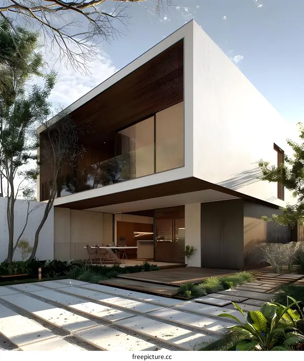 Modern Minimalist House with Wooden Facade and Patio