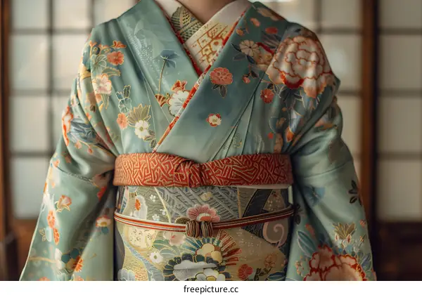 A woman wearing a kimono with floral patterns