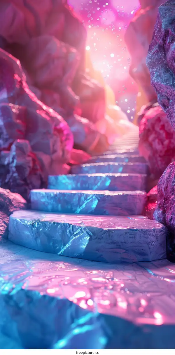 Abstract Neon Pathway Through Magical Caves