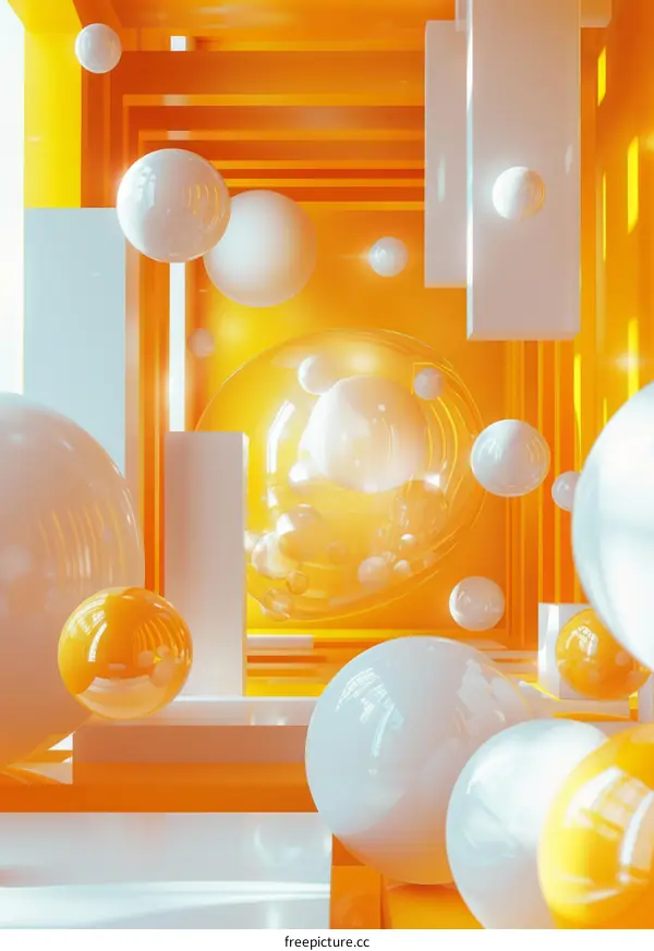 Surreal Floating Spheres in Vibrant Yellow and White