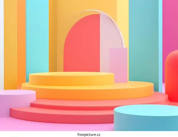 Abstract Minimalist 3D Colorful Background With Platforms