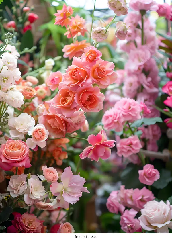Blooming Flowers in Shades of Pink and White