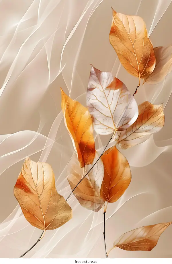 Abstract  Background of  Autumn Leaves with  Delicate Lines