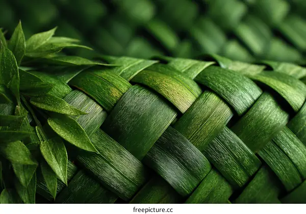 Closeup Weaved Green Palm Leaf Texture