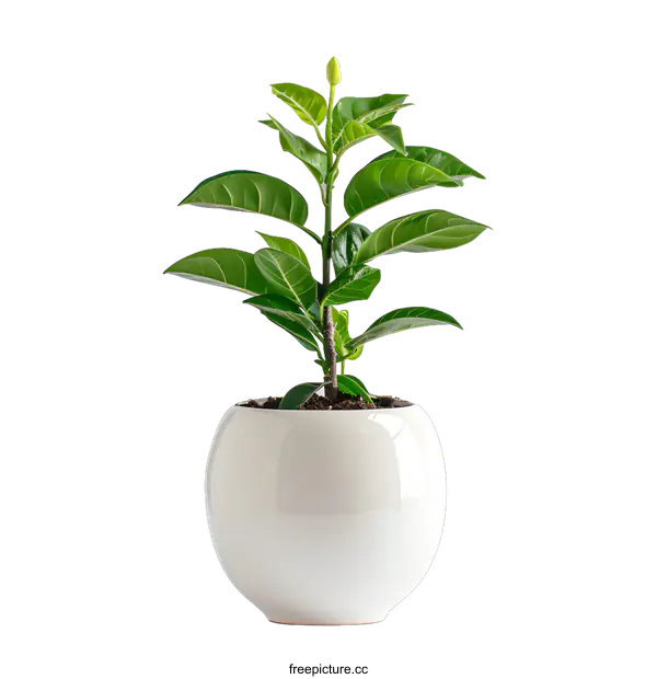 [Transparent Background PNG]Green plant in white ceramic pot on white background