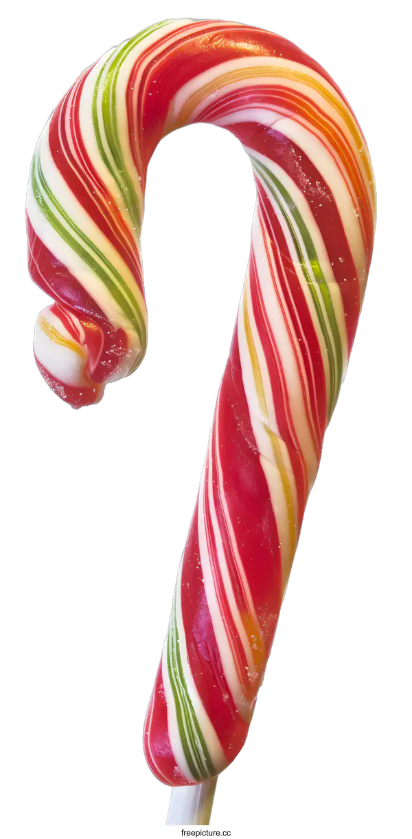 [Transparent Background PNG]Red Green White Striped Candy Cane On White Background