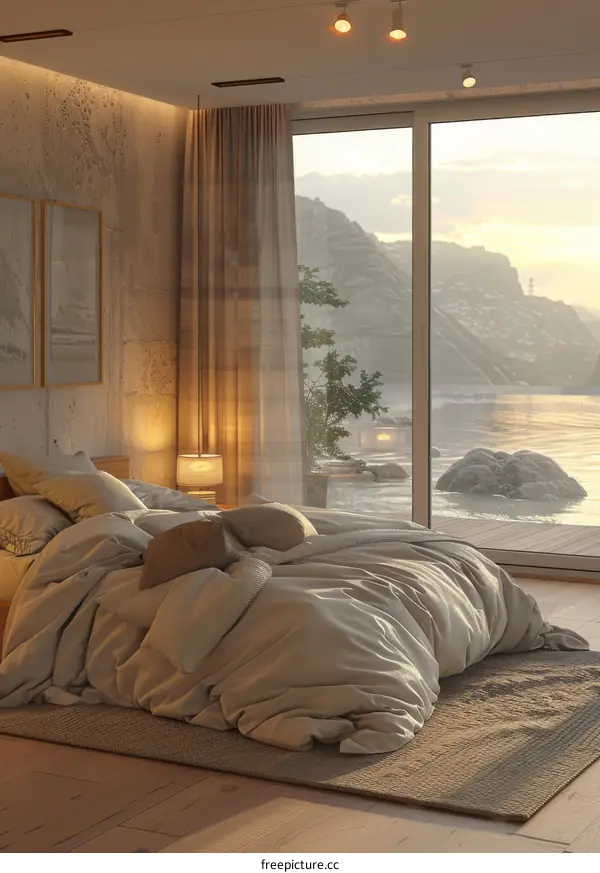 Modern Coastal Bedroom Interior Design Illustration