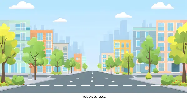 Cityscape Illustration with Trees and Buildings