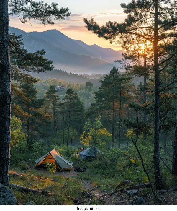 Camping Under the Vast Dusk Sky in Wilderness