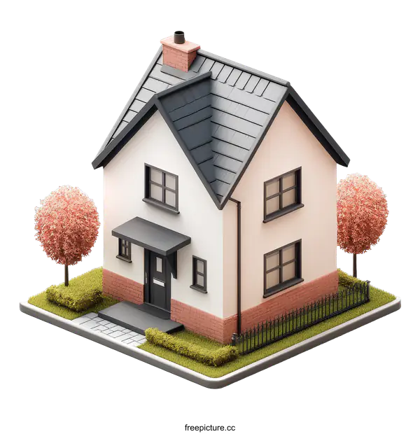 [Transparent Background PNG]Cute 3D Model of a Charming House