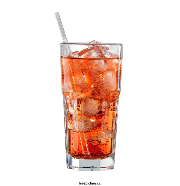 [Transparent Background PNG]Glass of Cold Red Soda with Ice and Straw