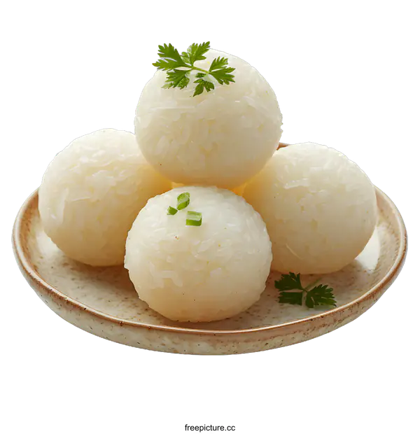 [Transparent Background PNG]Four rice balls on a plate