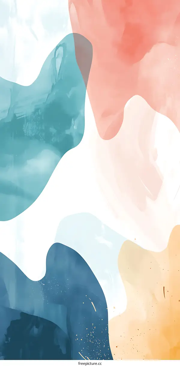 Abstract Watercolor Background With Blue, Pink, And Yellow Shapes