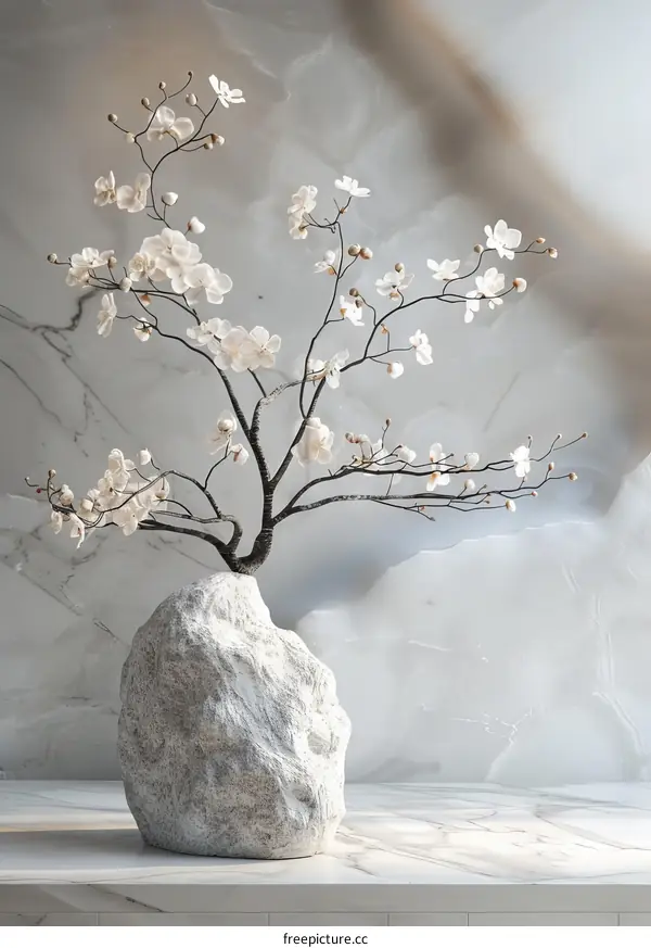 White Marble Vase with Flower Arrangements