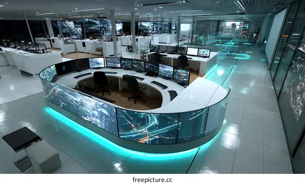 Modern Control Center with Surveillance Screens
