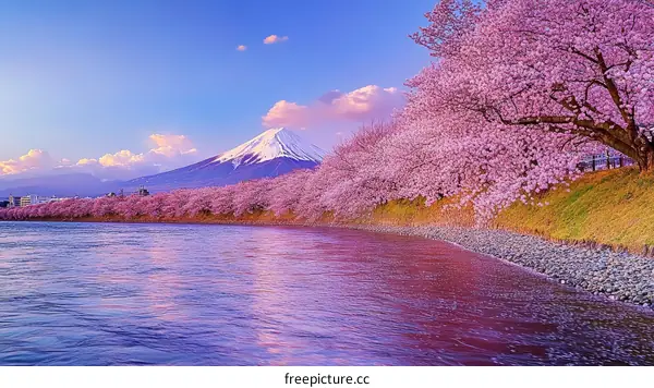 Beautiful Cherry Blossoms at the Foot of Mount Fuji