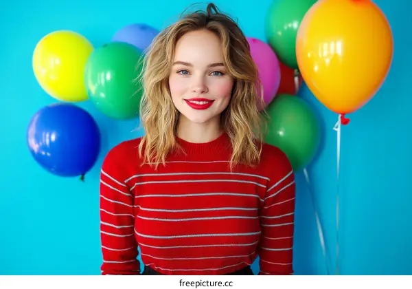 Woman Posing with Colorful Balloons