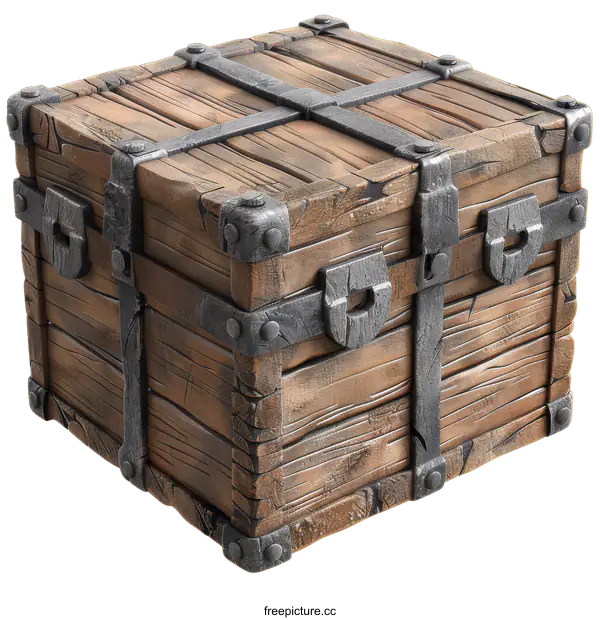[Transparent Background PNG]An illustration of a wooden treasure chest with metal accents.
