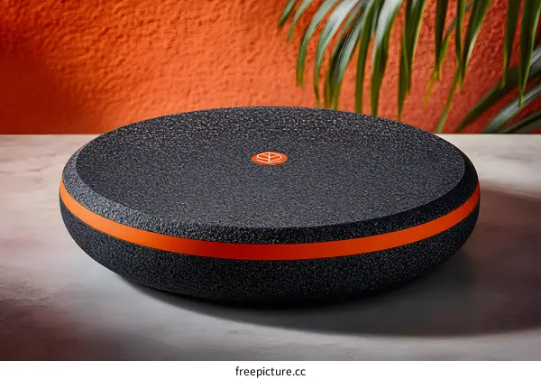 Black and Orange Round Disc with Textured Surface