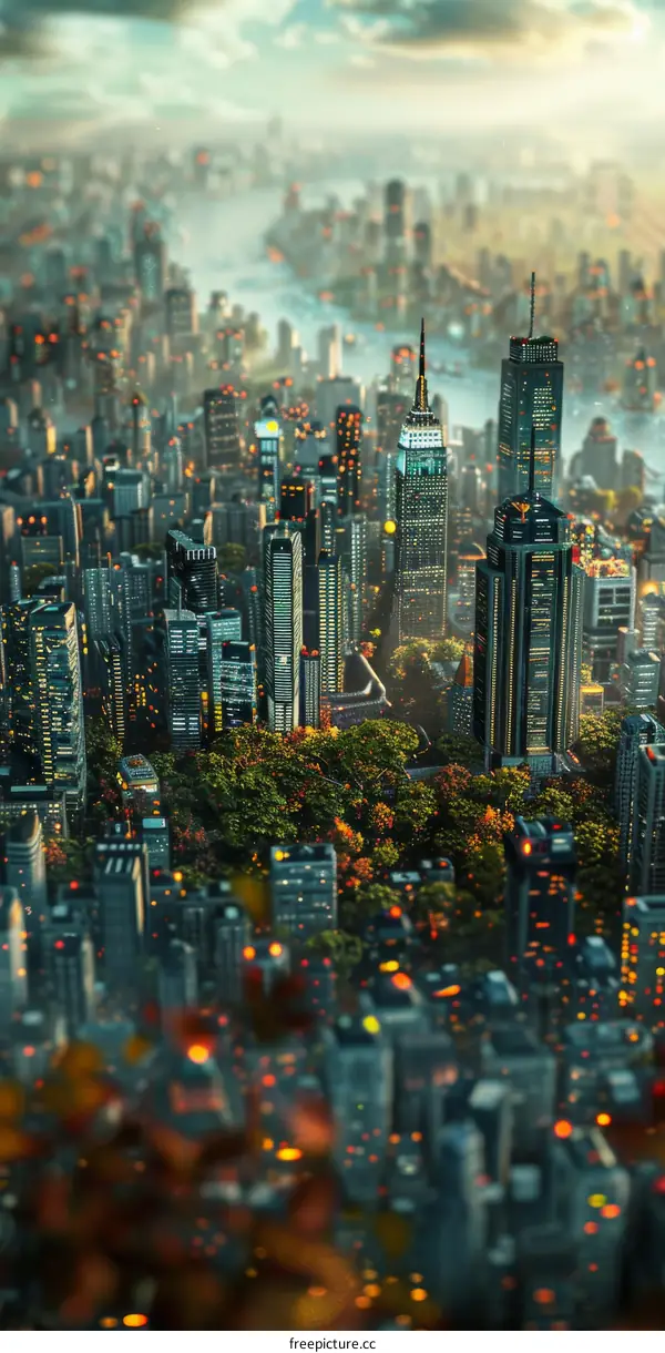 Futuristic City Skyline Aerial View