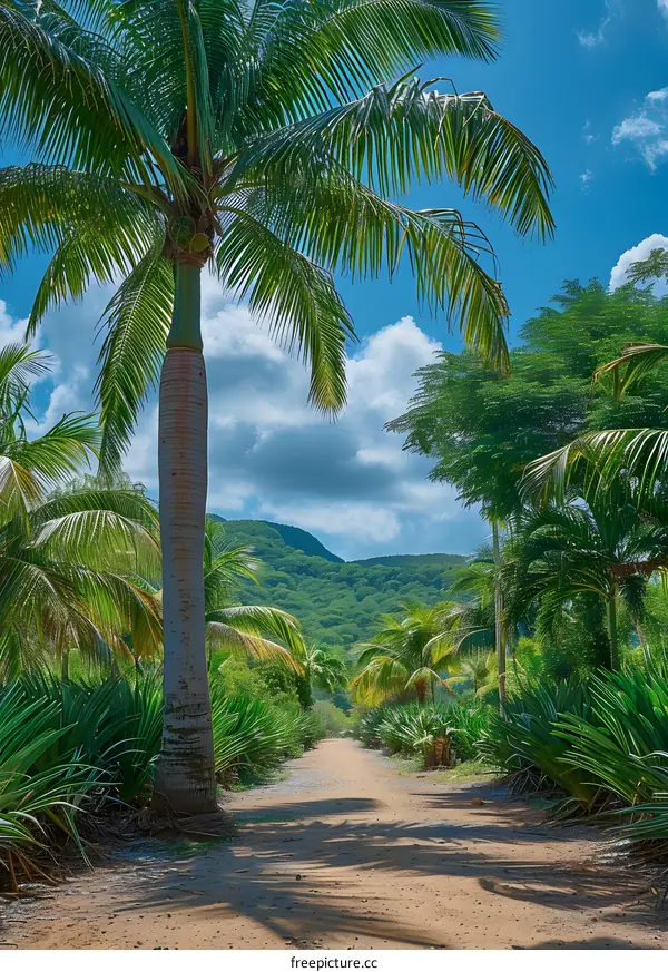 Sandy Path Through Tropical Greenery