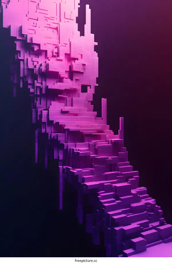 Purple Abstract Pixelated 3D Geometric Background
