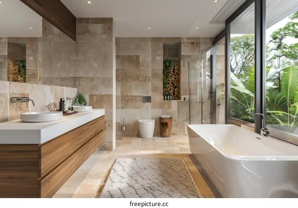 Modern Luxurious Bathroom with Large Windows