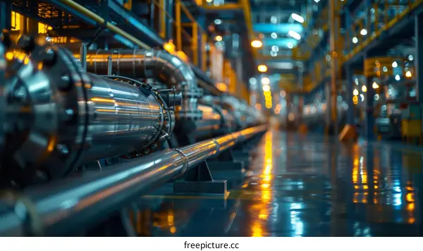 Industrial Interior with Large Steel Pipe