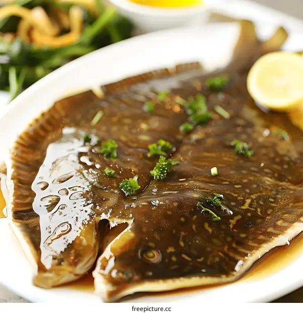 Steamed Flounder on White Plate