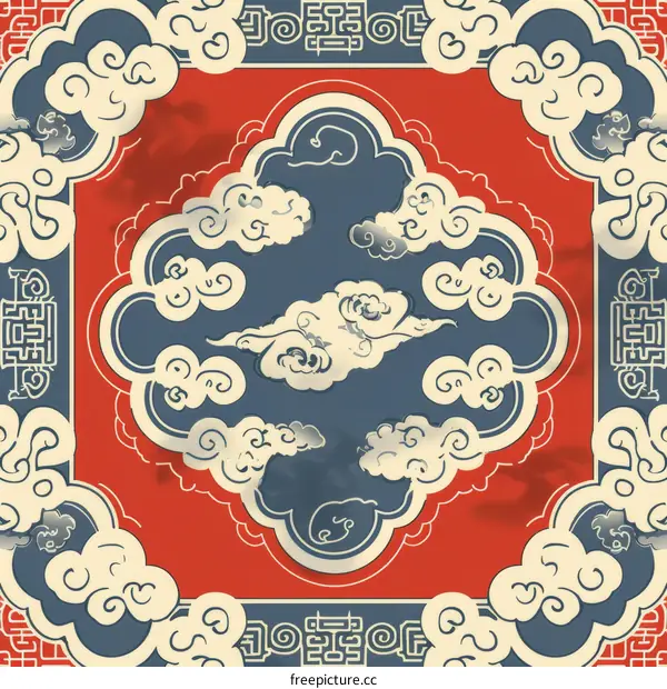 red and blue chinese cloud pattern
