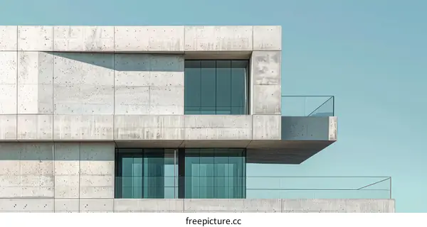 Balcony With Glass Windows And Railing On A Concrete Building