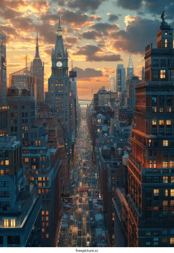 Nightfall on Fifth Avenue, New York City
