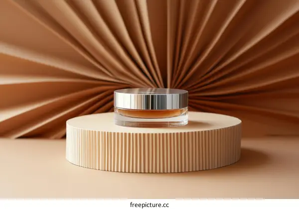 Modern Cream Jar Display on Beige Stand