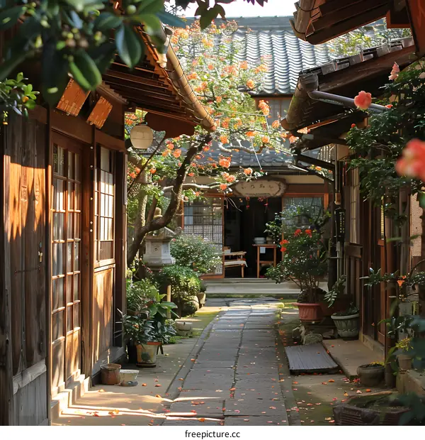 A beautiful alley with traditional Japanese houses